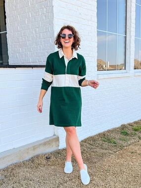 AYR Forest Green and Cream Rugby Mini Dress